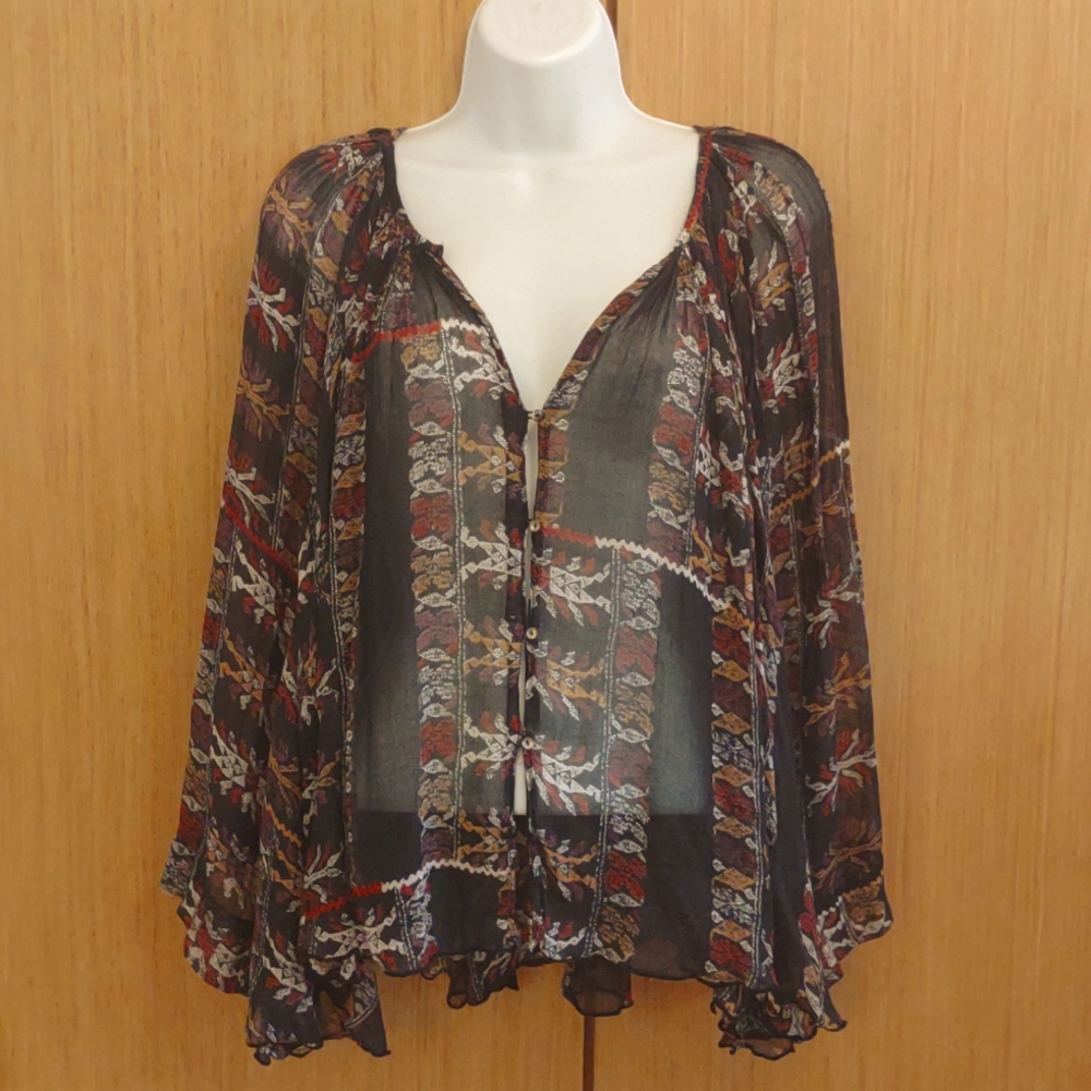 NWOT LS Black Printed Sheer Top SZ S/P By FP One